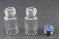 Clear Glass 10ml Screw Top Headspace Vial 23 x 46mm, Round Bottom, Screw Top w/ 1.5 mm Silicone/ Dark Blue PTFE Septa
