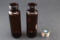 Amber Glass 20ml Screw Top Headspace Vial 23 x 75mm, Round Bottom, Screw Top w/ 1.3 mm Silicone/ Light Blue PTFE Septa