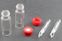 Vial Kit: Clear 2.0ml Screw Wide; 200μL Silanized Insert Polymer Spring, Conical Precision Mandrel Interior; Cap, 9 mm Red Polypropylene, PTFE/Silicone Septa
