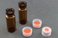 Vial Kit: Amber Glass 1.8ml Snap Top Wide Opening Vial; Snap Cap, 11mm Natural Polyethylene w/ PTFE/Red Rubber Septa.