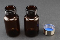 Amber Glass 10ml Screw Top Headspace Vial 23 x 46mm, Round Bottom, Screw Top w/ 1.5 mm Silicone/ Dark Blue PTFE Septa