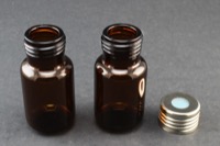 Amber Glass 10ml Screw Top Headspace Vial 23 x 46mm, Flat Bottom, Screw Top w/ 1.3 mm Silicone/ Light Blue PTFE Septa