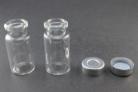 Clear Glass 10ml Headspace Vial 23 x 46mm, Bevel Top/Flat Bottom, 20mm Silver Aluminum Crimp Cap w/ PTFE/Molded Butyl Septa