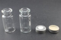 Clear Glass 10ml Headspace Vial 23 x 46mm, Bevel Top/Flat Bottom, 20mm Silver Aluminum Crimp Cap w/ PTFE/Silicone Septa
