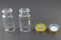 Clear Glass 9ml Headspace Vial 18 x 50mm, Bevel Top/Round Bottom, 20mm Magnetic Steel Crimp Cap w/ PTFE/Molded Butyl Septa