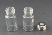 Clear Glass 10ml Screw Top Headspace Vial 23 x 46mm, Flat Bottom, Screw Top w/ 1.3 mm Silicone/ Light Blue PTFE Septa