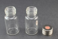 Clear Glass 10ml Screw Top Headspace Vial 23 x 46mm, Round Bottom, Screw Top w/ 1.6 mm Butyl/ Red  PTFE Septa