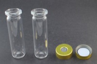 Clear Glass 12ml Headspace Vial 18 x 65mm, Bevel Top/Round Bottom, 20mm Magnetic Steel Crimp Cap w/ PTFE/Molded Butyl Septa