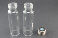 Clear Glass 20ml Screw Top Headspace Vial 23 x 75mm, Round Bottom, Screw Top w/ 1.3 mm Silicone/ Light Blue PTFE Septa