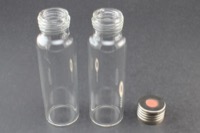 Clear Glass 20ml Screw Top Headspace Vial 23 x 75mm, Round Bottom, Screw Top w/ 1.6 mm Butyl/ Red  PTFE Septa