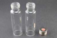 Clear Glass 20ml Screw Top Headspace Vial 23 x 75mm, Flat Bottom, Screw Top w/ 1.6 mm Butyl/ Red  PTFE Septa