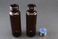 Amber Glass 20ml Screw Top Headspace Vial 23 x 75mm, Flat Bottom, Screw Top w/ 1.5 mm Silicone/ Dark Blue PTFE Septa