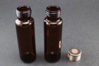 Amber Glass 20ml Screw Top Headspace Vial 23 x 75mm, Flat Bottom, Screw Top w/ 1.6 mm Butyl/ Red  PTFE Septa