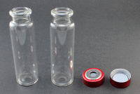 Clear Glass 20ml Headspace Vial 23 x 75mm, Bevel Top/Round Bottom, 20mm Bi-Metal Crimp Cap w/ PTFE/Molded Butyl Septa