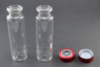 Clear Glass 20ml Headspace Vial 23 x 75mm, Bevel Top/Flat Bottom, 20mm Bi-Metal Crimp Cap w/ PTFE/Molded Butyl Septa