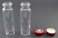 Clear Glass 20ml Headspace Vial 23 x 75mm, Bevel Top/Flat Bottom, 20mm Bi-Metal Crimp Cap w/ PTFE/Silicone Septa 