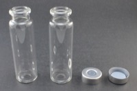 Clear Glass 20ml Headspace Vial 23 x 75mm, Bevel Top/Flat Bottom, 20mm Silver Aluminum Crimp Cap w/ PTFE/Molded Butyl Septa