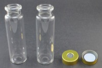 Clear Glass 20ml Headspace Vial 23 x 75mm, Bevel Top/Flat Bottom, Magnetic Steel Crimp Cap 20mm w/ PTFE/Molded Butyl Septa 