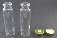 Clear Glass 20ml Headspace Vial 23 x 75mm, Bevel Top/Flat Bottom, Magnetic Steel Crimp Cap 20mm w/ PTFE/Silicone 
