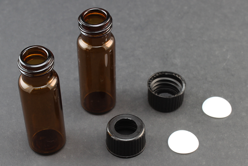 Vial Kit: Amber Glass, 4ml Screw Top Vial; Screw Cap, 13mm Black Polypropylene w/ 10 mil White Virgin PTFE Septa