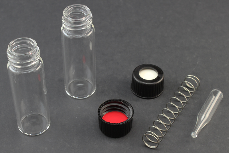 Vial Kit: Clear Glass, 4ml Screw Top Vial; 300μL Glass Insert w/ Compression Spring; Screw Cap, 13mm Black Polypropylene w/ PTFE/Silicone Septa