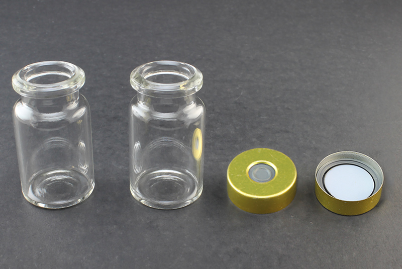 Clear Glass 6ml Headspace Vial 22 x 38mm, Bevel Top/Flat Bottom, Magnetic Steel Crimp Cap 20mm w/ PTFE/Molded Butyl Septa