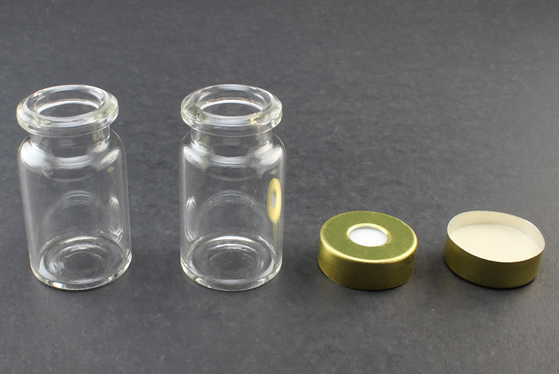 Clear Glass 6ml Headspace Vial 22 x 38mm, Bevel Top/Flat Bottom, Magnetic Steel Crimp Cap 20mm w/ PTFE/Silicone Septa