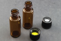 Vial Kit: Amber Glass 1.8ml Screw Top Standard Opening Vial; Screw Cap, 8 mm Black Polypropylene w/ Yellow PTFE/Silicone Septa