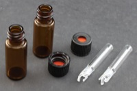 Vial Kit: Amber 2ml Screw Standard; 100μL Insert Polymer Spring, Conical Precision Point Interior; Cap, 8 mm Black Polypropylene, PTFE/Butyl Rubber Septa