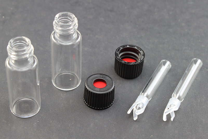 Vial Kit: Clear 2.0ml Screw Standard; 100μL Insert Polymer Spring, Conical Precision Point Interior; Cap, 8 mm Black Polypropylene, PTFE/Silicone/PTFE Septa