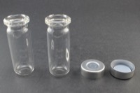 Clear Glass 9ml Headspace Vial 18 x 50mm, Bevel Top/Round Bottom, 20mm Silver Aluminum Crimp Cap w/ PTFE/Molded Butyl Septa