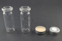 Clear Glass 9ml Headspace Vial 18 x 50mm, Bevel Top/Round Bottom, 20mm Silver Aluminum Crimp Cap w/ PTFE/Silicone Septa