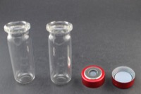 Clear Glass 9ml Headspace Vial 18 x 50mm, Bevel Top/Round Bottom, 20mm Bi-Metal Crimp Cap w/ PTFE/Molded Butyl Septa