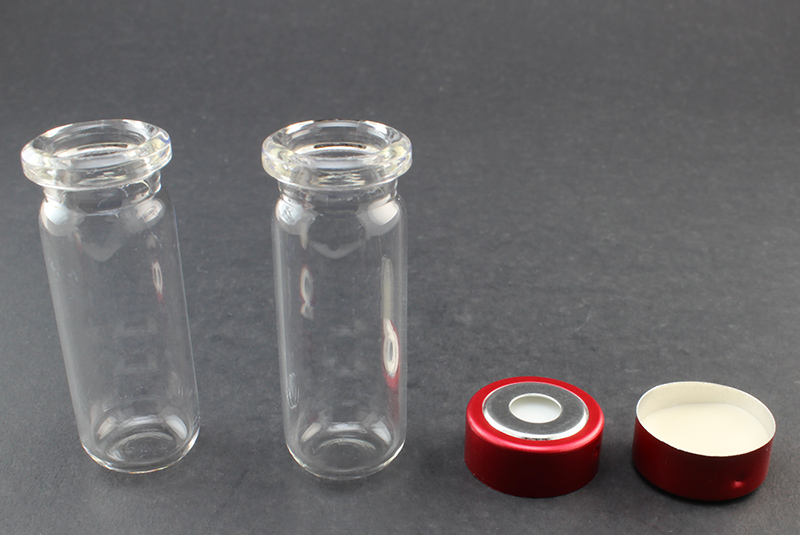 Clear Glass 9ml Headspace Vial 18 x 50mm, Bevel Top/Round Bottom, 20mm Bi-Metal Crimp Cap w/ PTFE/Silicone Septa