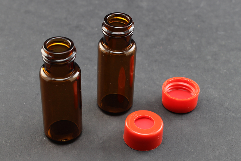 Vial Kit: Amber Glass 2.0ml Screw Top Wide Opening Vial; Screw Cap, 9 mm Red Polypropylene w/ PTFE/Silicone/PTFE Septa