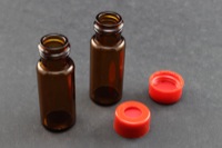 Vial Kit: Amber Glass 2.0ml Screw Top Wide Opening Vial; Screw Cap, 9 mm Red Polypropylene w/ PTFE/Silicone/PTFE Septa