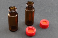 Vial Kit: Amber Glass 2.0ml Screw Top Wide Opening Vial; Screw Cap, 9 mm Red Polypropylene w/ PTFE/Red Rubber Septa