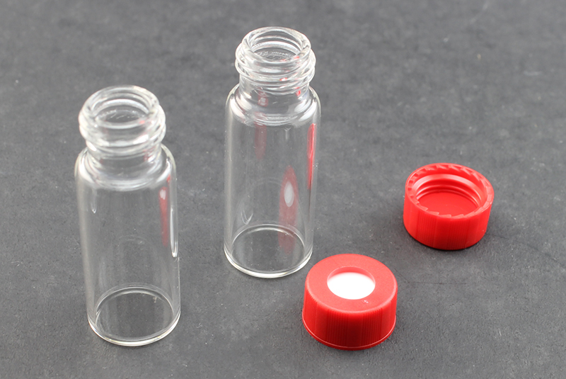 Vial Kit: Clear Glass 2.0ml Screw Top Wide Opening Vial; Screw Cap, 9 mm Red Polypropylene w/ PTFE/Silicone Septa