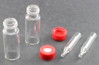 Vial Kit: Clear 2.0ml Screw Wide; 200μL Glass Insert, Conical Point Interior, No Spring Required; Screw Cap, 9 mm Red Polypropylene w/ PTFE/Silicone Septa