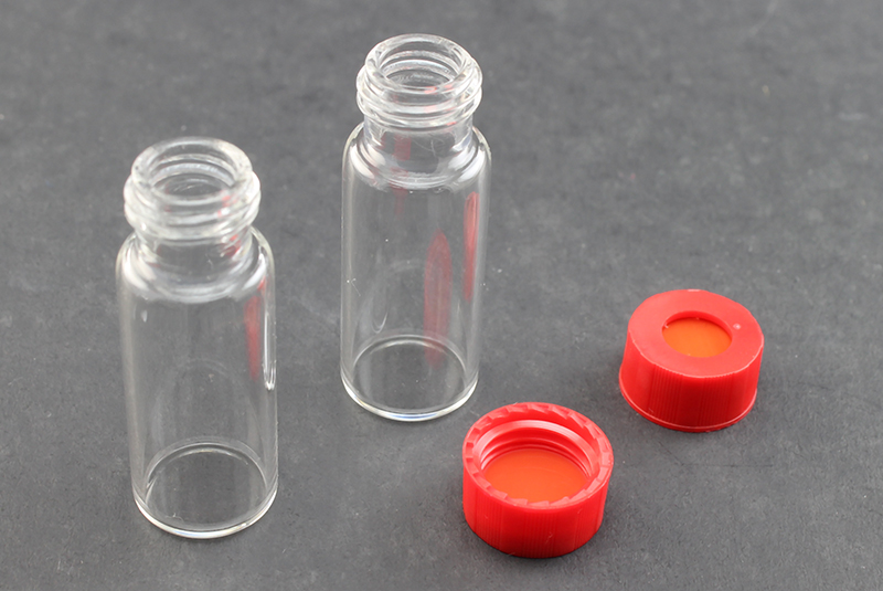 Vial Kit: Clear Glass 2.0ml Screw Top Wide Opening Vial; Screw Cap, 9 mm Red Polypropylene w/ PTFE/Butyl Rubber Septa