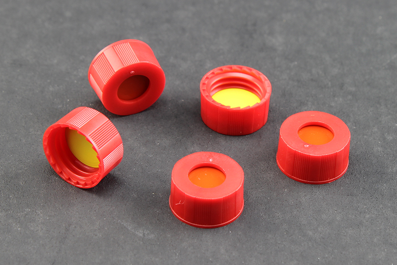 9 mm Red Polypropylene Caps w/ Pre-Inserted Ultra GC/MS/PTFE Septa