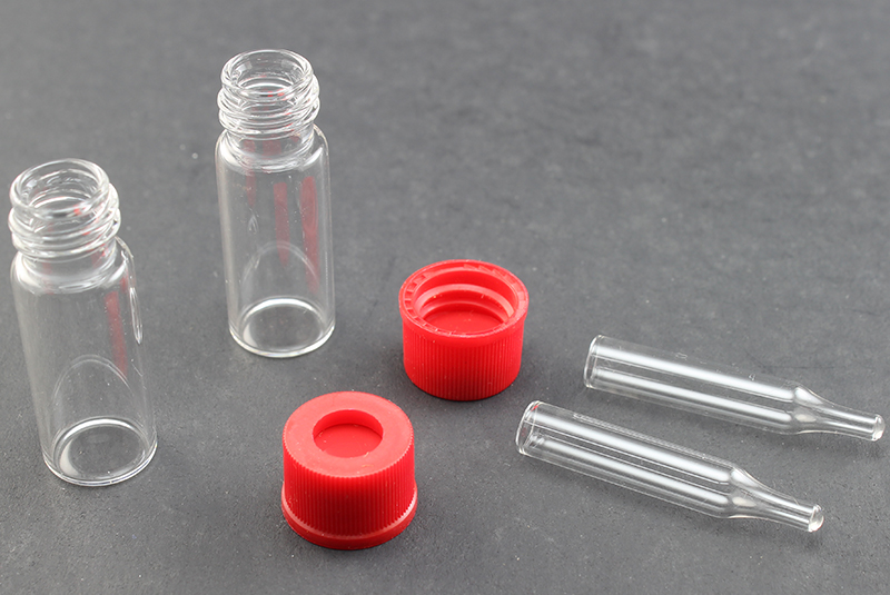 Vial Kit: Clear 2.0ml Screw Top Wide; 200μL Insert, Conical Point Interior, No Spring Required; Cap, 10mm Red Polypropylene w/ PTFE/Silicone/PTFE Septa