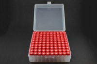Vial Kit: Clear Glass 2.0ml Screw Top Wide Opening Vial: Preinstalled Screw Cap, 10mm Red Polypropylene w/ PTFE/Silicone Septa, Assembled in Polypropylene Hinged Box