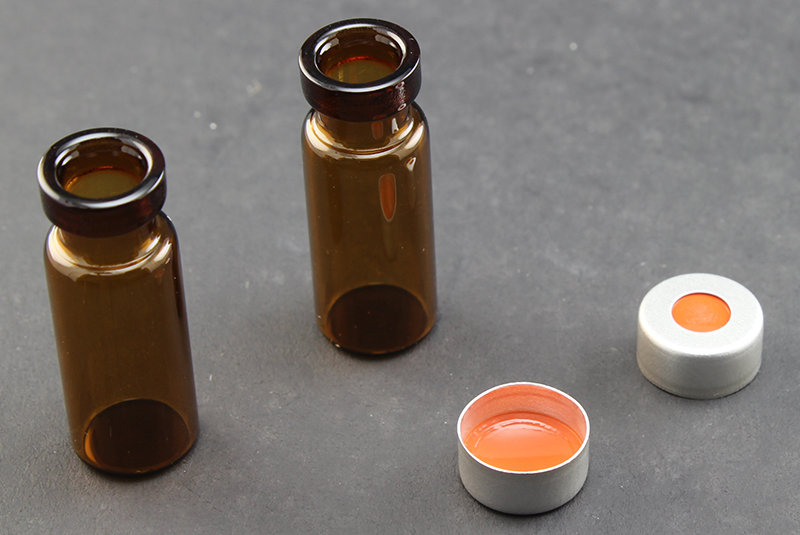 Vial Kit: Amber Glass 2.0ml Crimp Top Wide Opening Vial; Crimp Cap, 11mm Silver Aluminum w/ PTFE/Red Rubber Septa