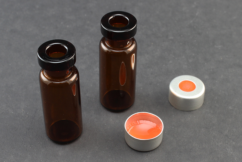 Vial Kit: Amber Glass 2.0ml Silanized Crimp Top Standard Opening Vial; Crimp Cap, 11mm Silver Aluminum w/ PTFE/Red Rubber Septa