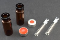 Vial Kit: Amber 2 ml Crimp Standard; 100μL Inserts Polymer Spring, Conical Precision Point Interior; Cap, 11mm Silver Aluminum, PTFE/Butyl Rubber Septa