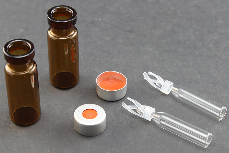 Vial Kit: Amber 2.0ml Crimp Wide; 200μL Inserts Polymer Spring, Conical Precision Mandrel Interior; Cap, 11mm Silver Aluminum w/ PTFE/Butyl Rubber Septa