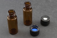 Vial Kit: 12x32mm Amber Screw Top Standard Opening Vials 1.8ml, Blue PTFE/Silicone Liner Installed into 8-425 Black Polypropylene Cap 