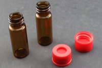Vial Kit: Amber Glass 2.0ml Screw Top Wide Opening Vial; Screw Cap, 10mm Red Polypropylene w/ PTFE/Silicone/PTFE Septa