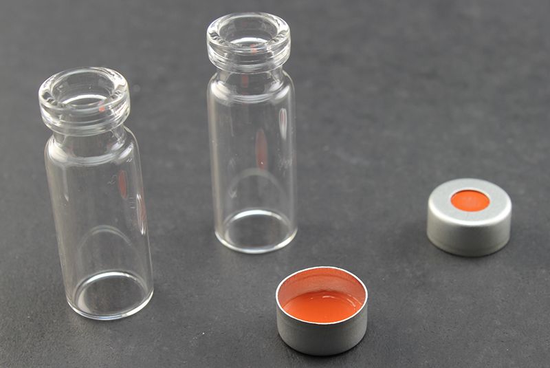 Vial Kit: Clear Glass 2.0ml Silanized Crimp Top Wide Opening Vial; Crimp Cap, 11mm Silver Aluminum w/ PTFE/Red Rubber Septa